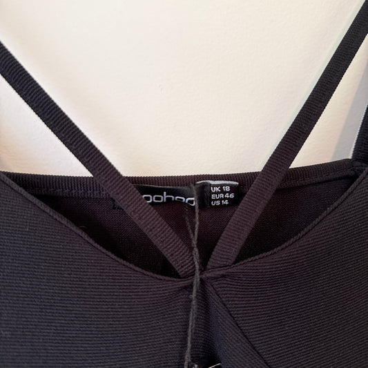Boohoo Strappy Fitted Jumpsuit Black UK 18