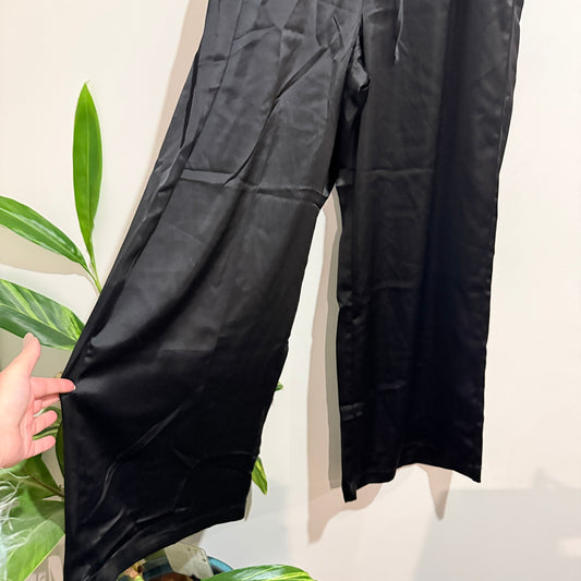 H&H Satin-Look Wide Leg Pants Black Size 12