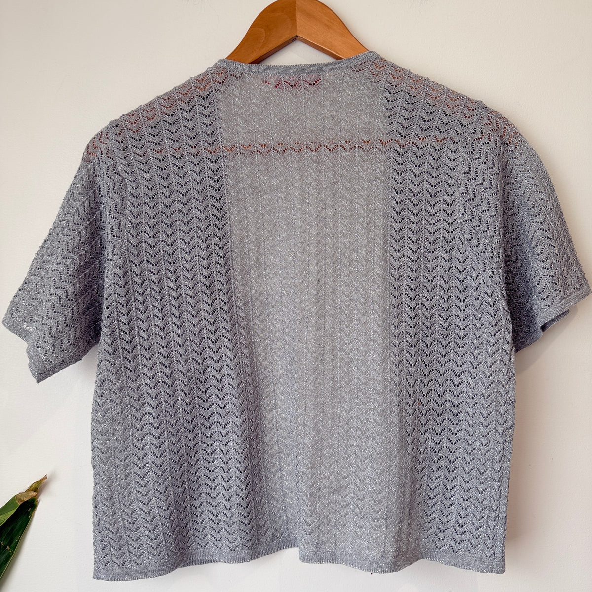 Millers Grey Pointelle Knit Short Sleeve Cardigan Size M