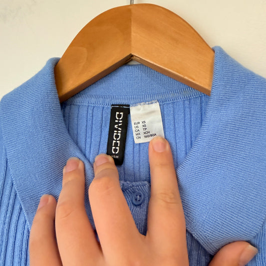 Divided Blue Ribbed Collared Crop Top Size XS