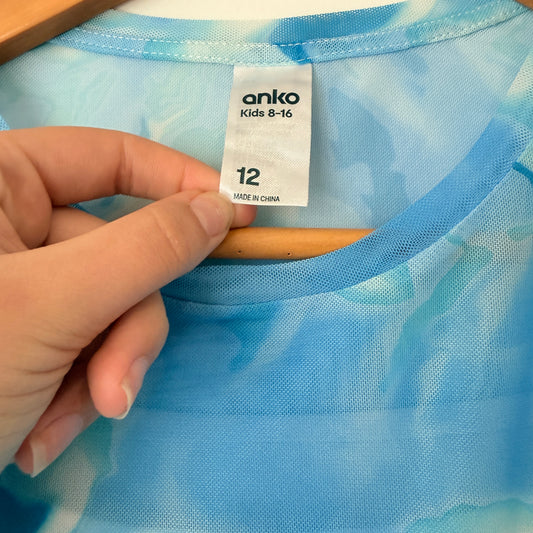 Anko Blue Marble Print Mesh Tee Size 12