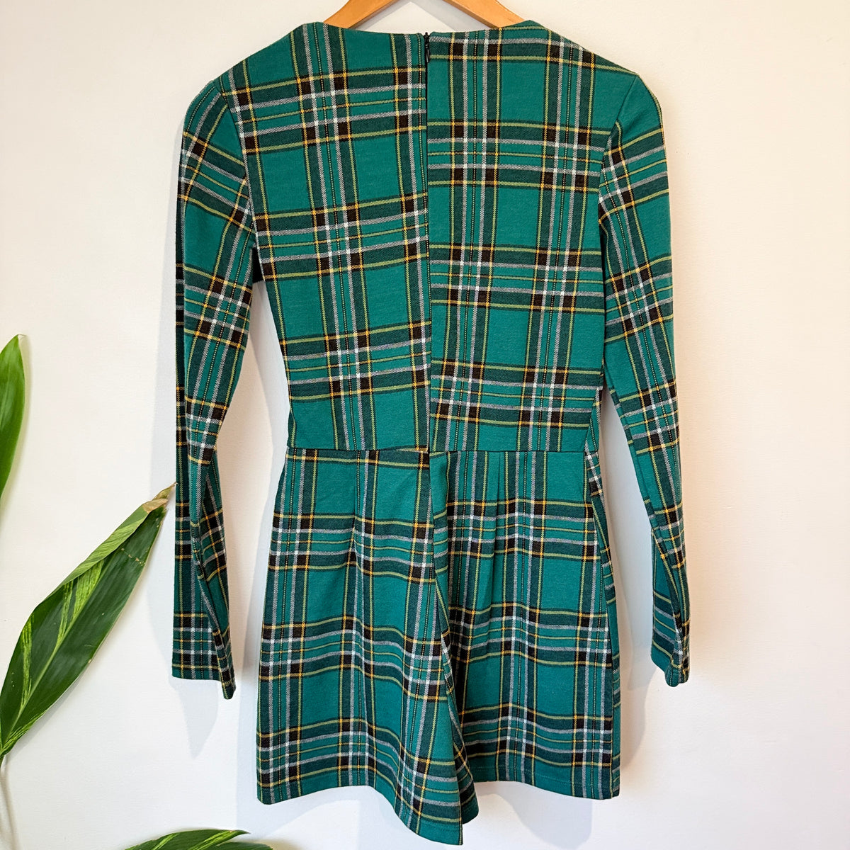 Bershka Green Tartan Check Playsuit Size M