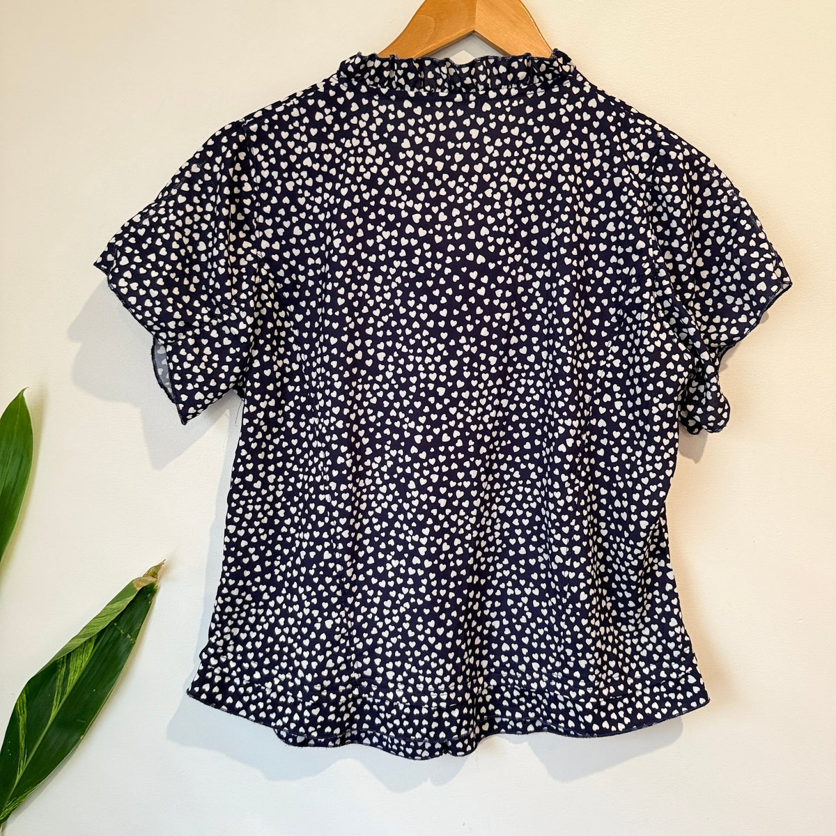 Episode Size 8 Navy Heart Print Frill Sleeve Blouse