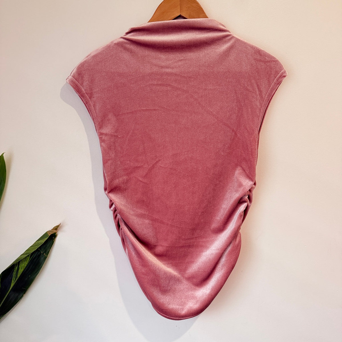Mirrou Dusty Pink Velvet Ruched Top Size S
