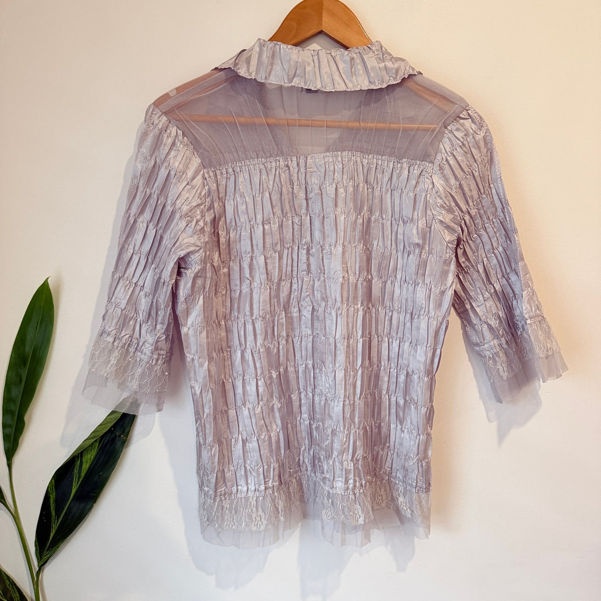 Yue Ping Fashion Lilac Crinkle Ruffle Trim Blouse - 50cm u/arm