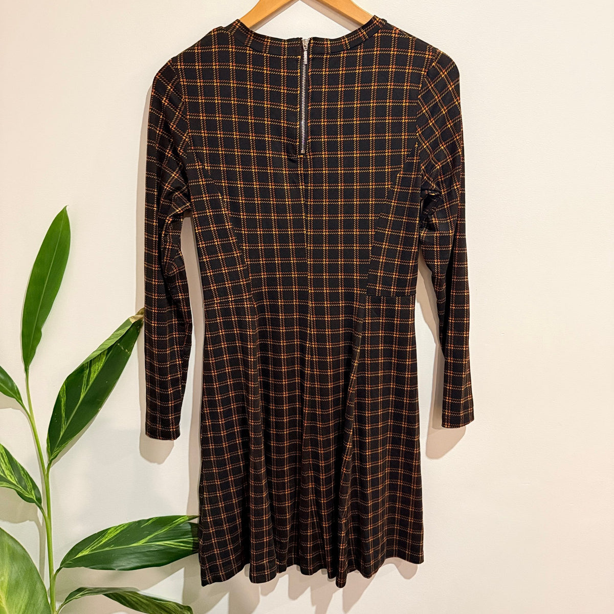 New Look Black & Orange Check Long Sleeve Mini Dress Size 10