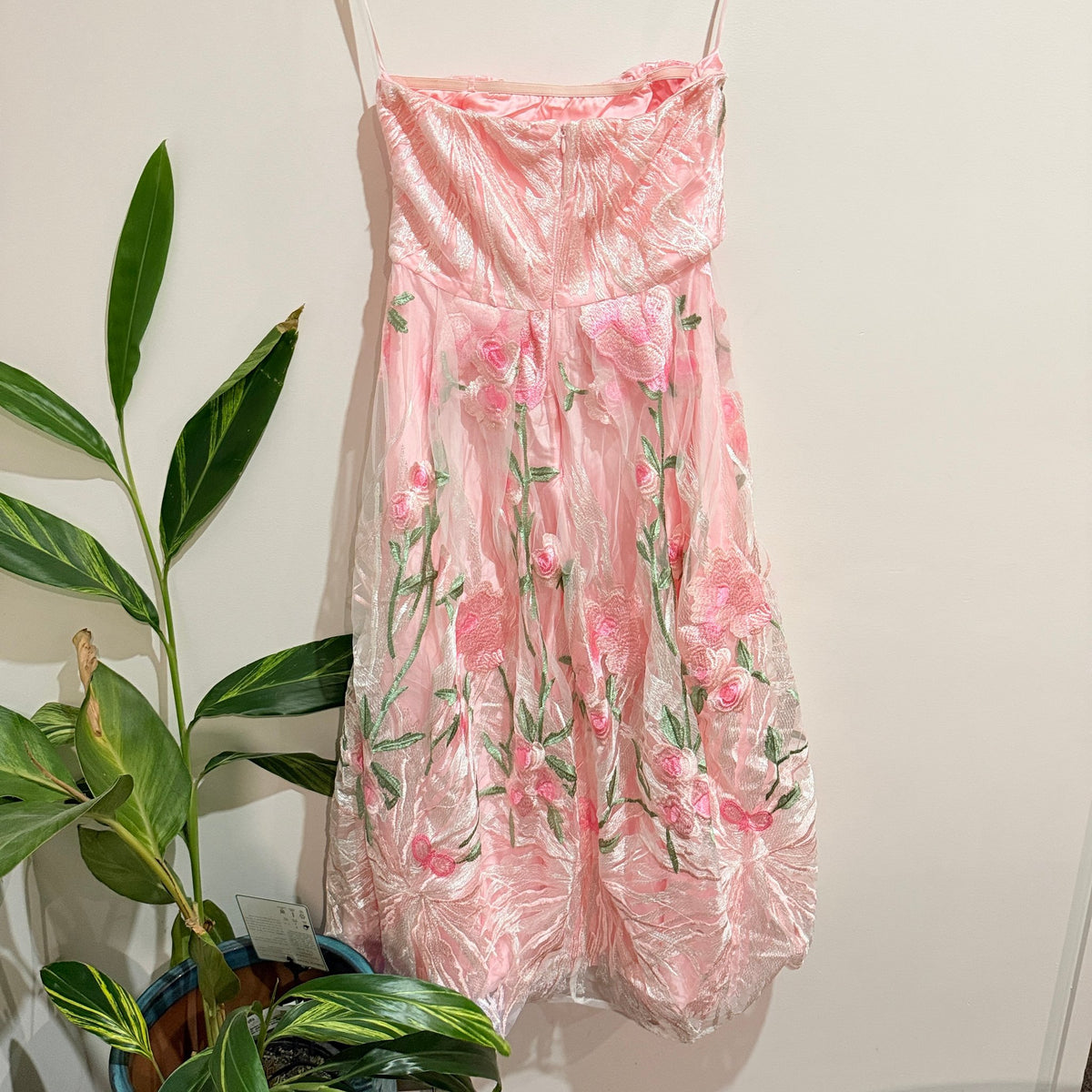 MOTF Pink Floral Embroidered Strapless Mini Dress | U/Arm to U/Arm 36cm