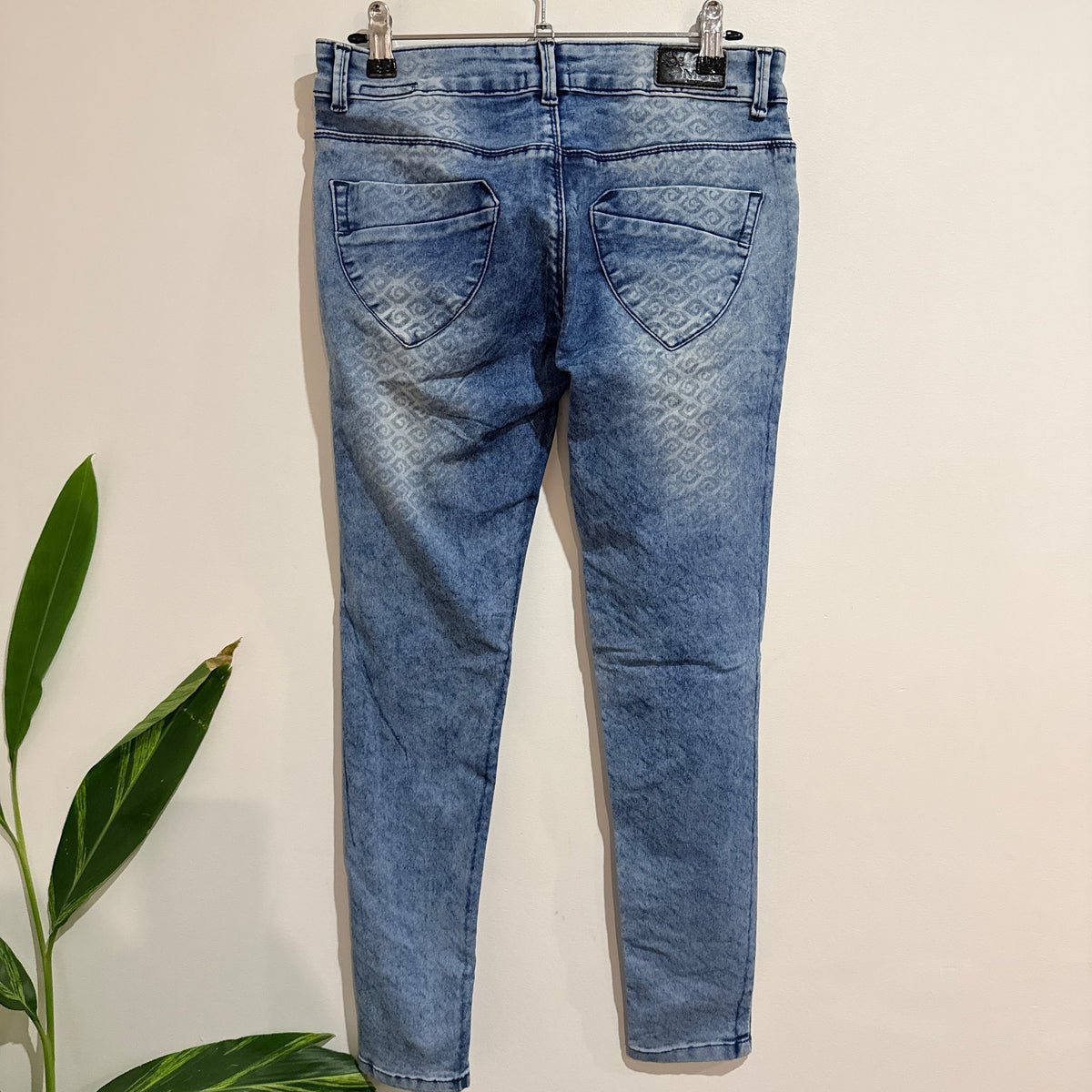 MSG Blue Acid Wash Patterned Ankle Skinny Jeans | Waist 76cm