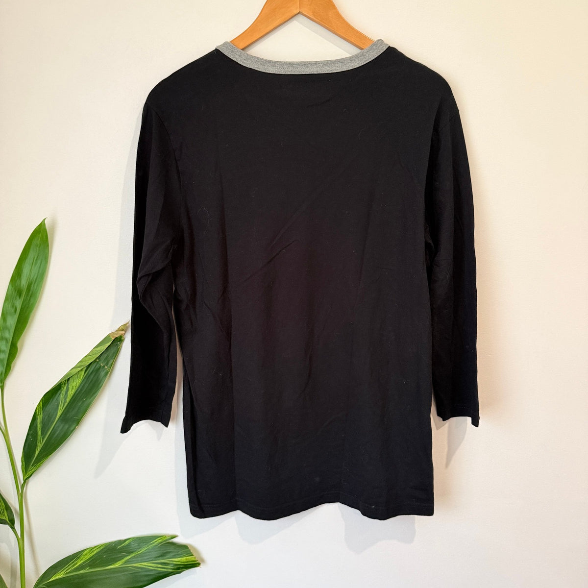 Black Chocolate Black College Print 3/4 Sleeve Ringer Tee | U/Arm to U/Arm 51cm