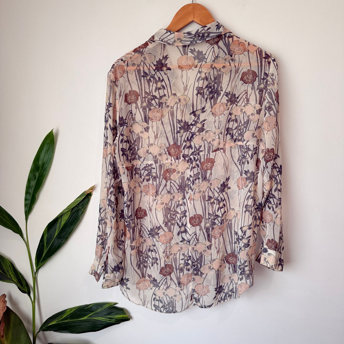 Miss Selfridge Cream Floral Print Sheer Blouse Size 12
