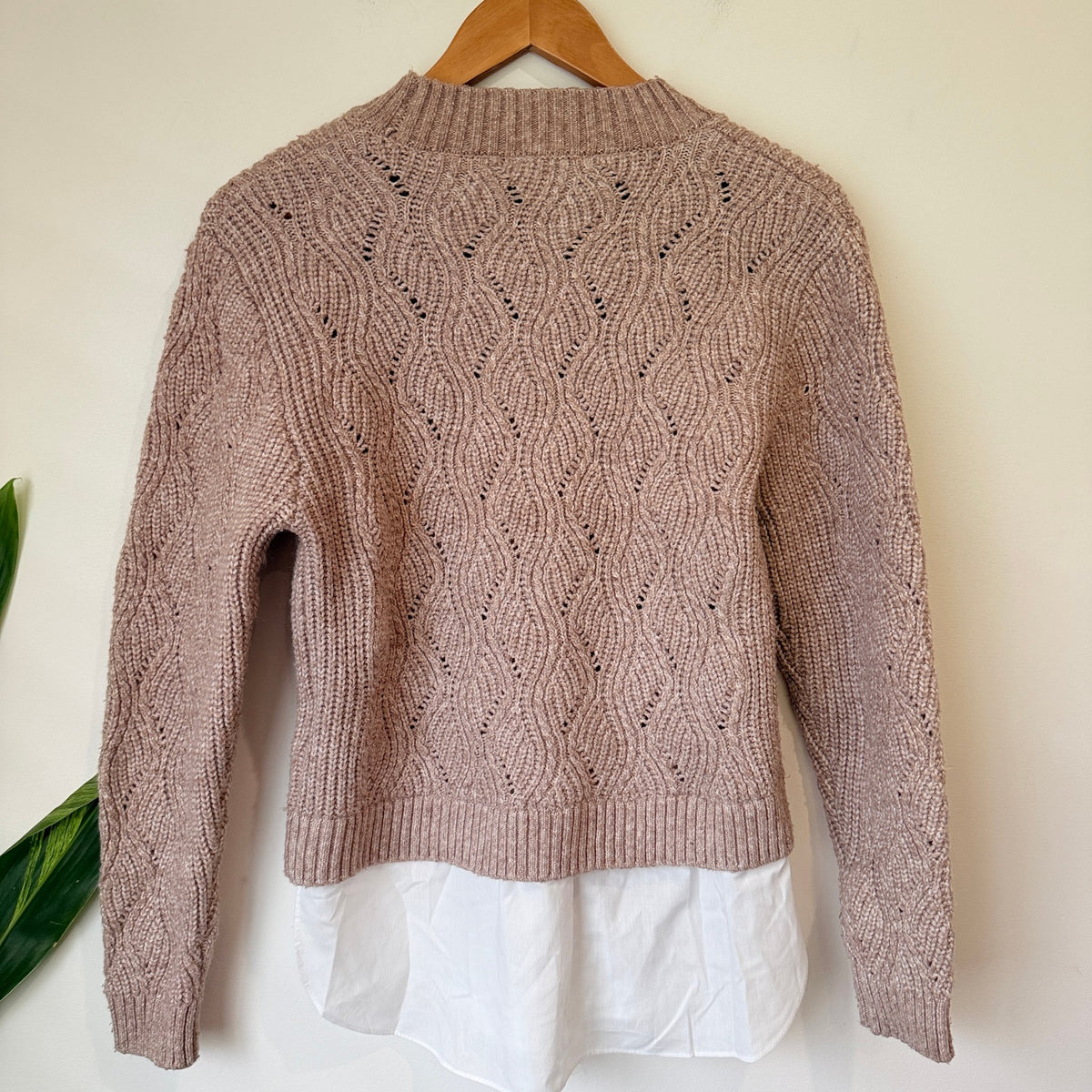 Zest Beige Pointelle Knit Jumper with Shirt Hem Size S