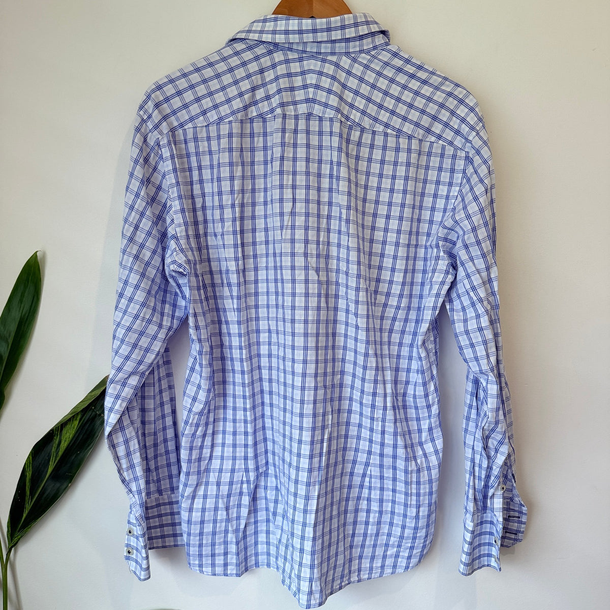 3 Wise Men Blue & White Check Slim Fit Shirt Size 41