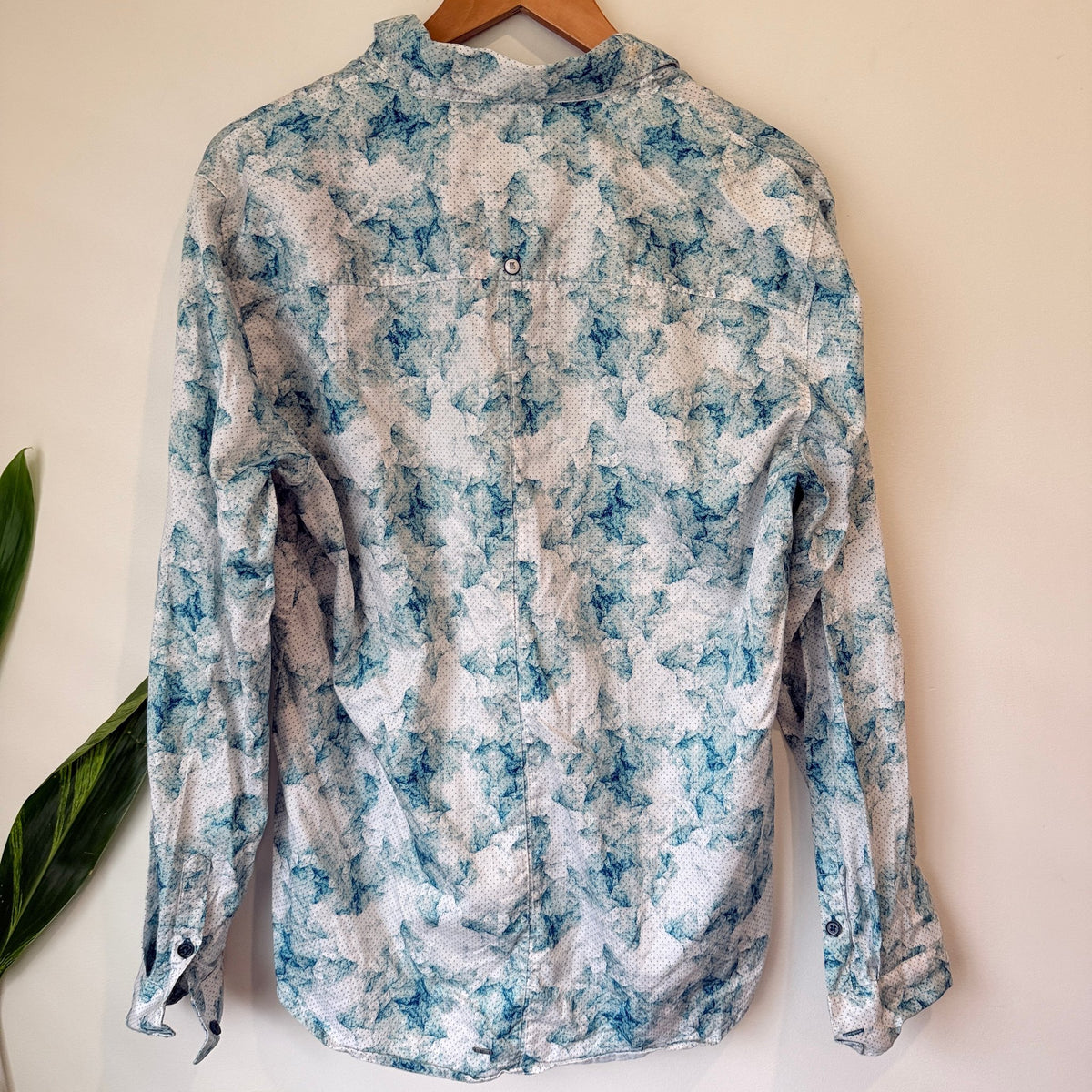 No Excess Teal Marbled Print Long Sleeve Shirt Size L