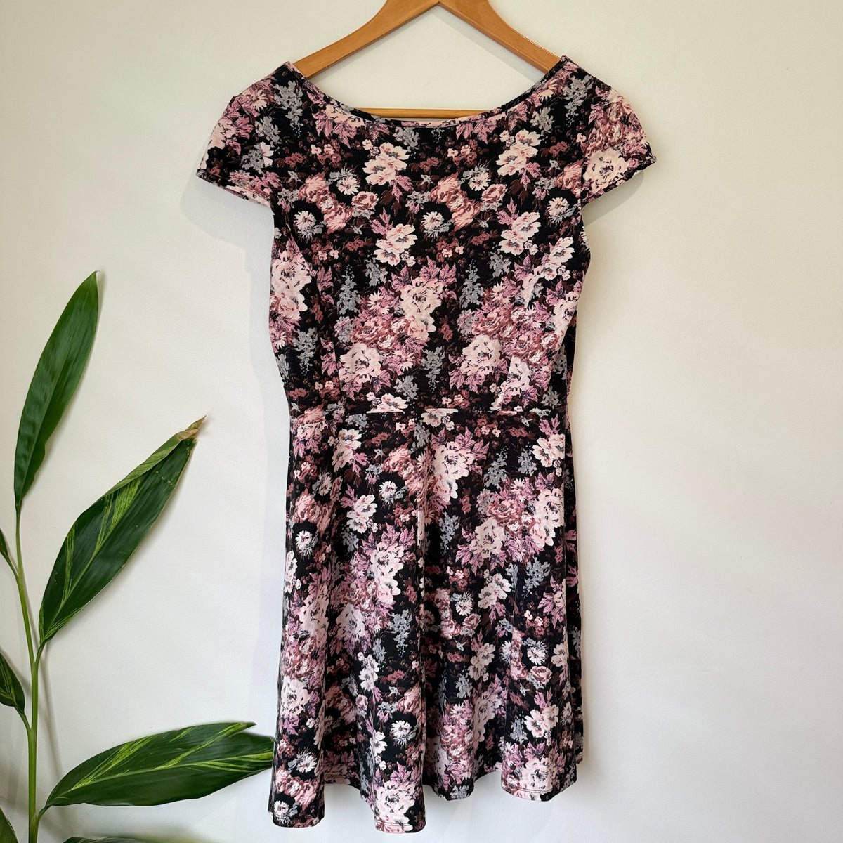 Dorothy Perkins Pink Floral Print Cap Sleeve Skater Dress Size 14