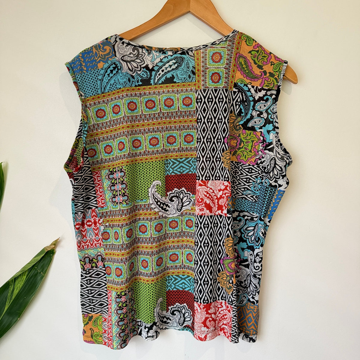 Akram Shahlan Multicolour Patchwork Print Sleeveless Top | U/Arm to U/Arm 60cm