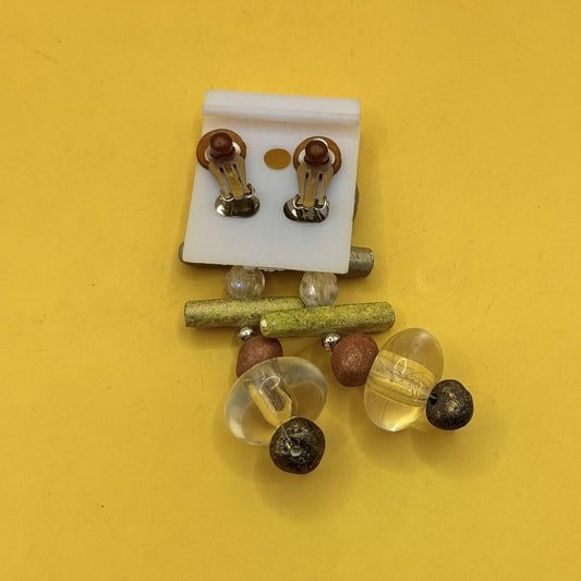 Beaded Drop Earrings – Gold Clear & Brown