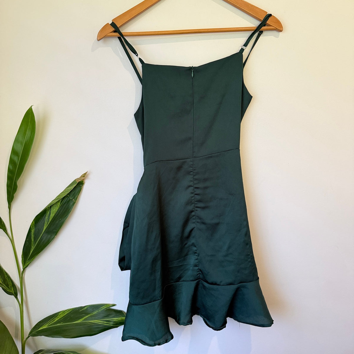 My Girl Emerald Green Satin Wrap Mini Dress