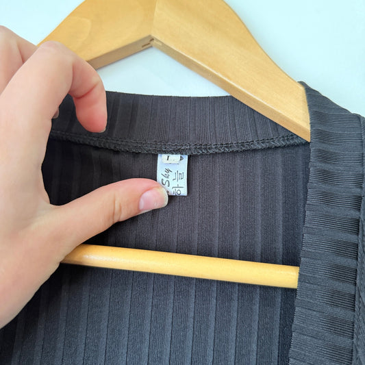 Black Ribbed Knit Cropped Cardigan | U/Arm to U/Arm 43cm