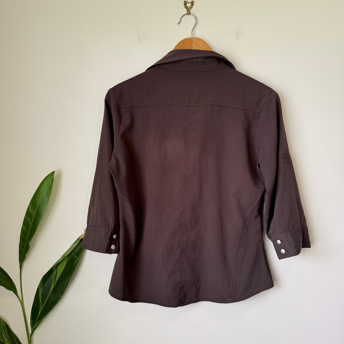 Ella J Black Label Size 12 Brown 3/4 Sleeve Snap Button Shirt