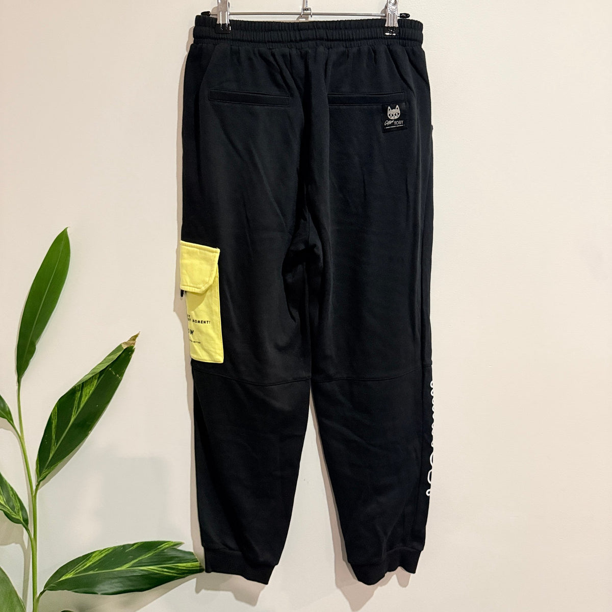 Mini Toby Black Joggers with Yellow Cargo Pocket Size M / 70cm waist