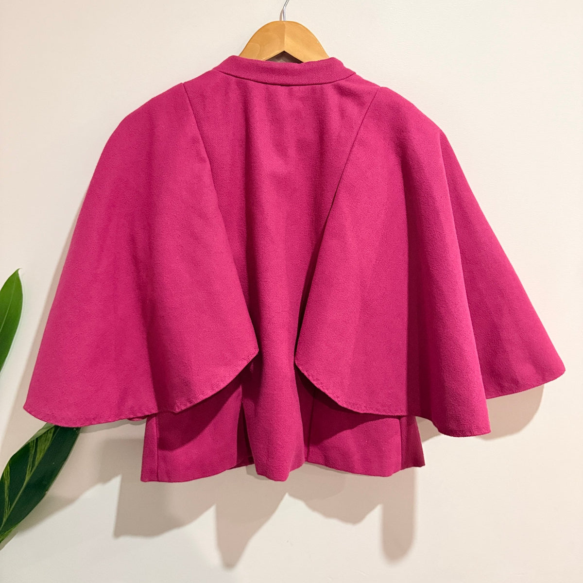 Magenta Pink Wool Look Lined Cape Jacket