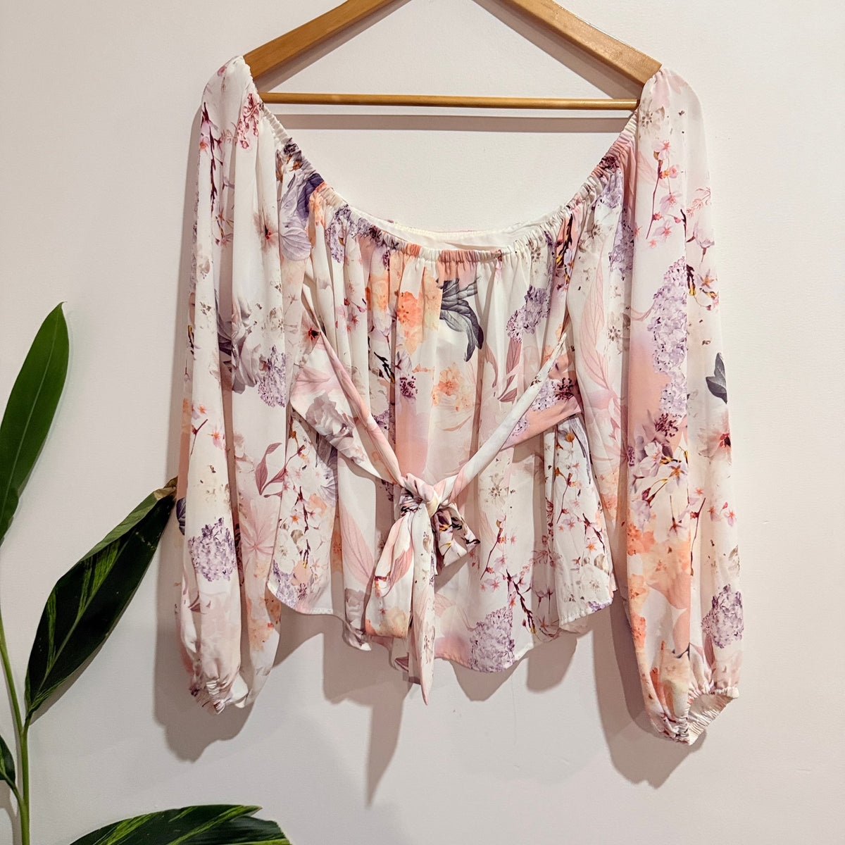 Fresh Soul Blush Floral Off Shoulder Tie Back Blouse Size 12