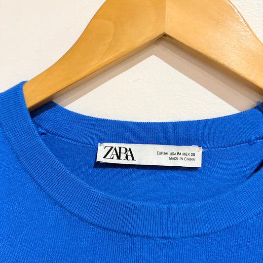 Zara Cobalt Blue Fine Knit Short Sleeve Top Size M