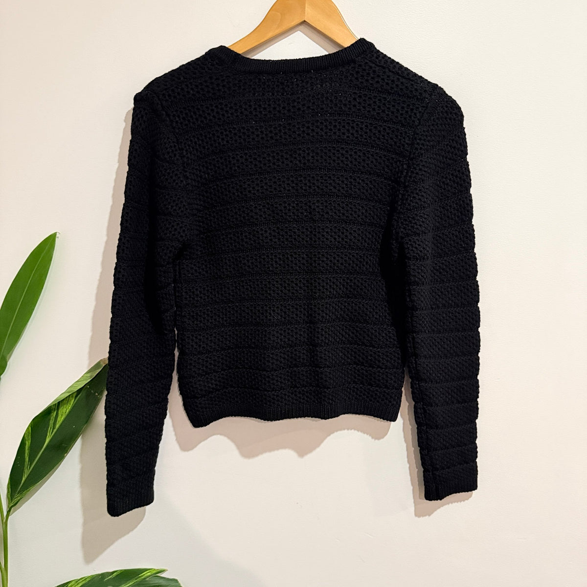 Whistle Black Open Knit Cardigan with Flap Pockets Size XS