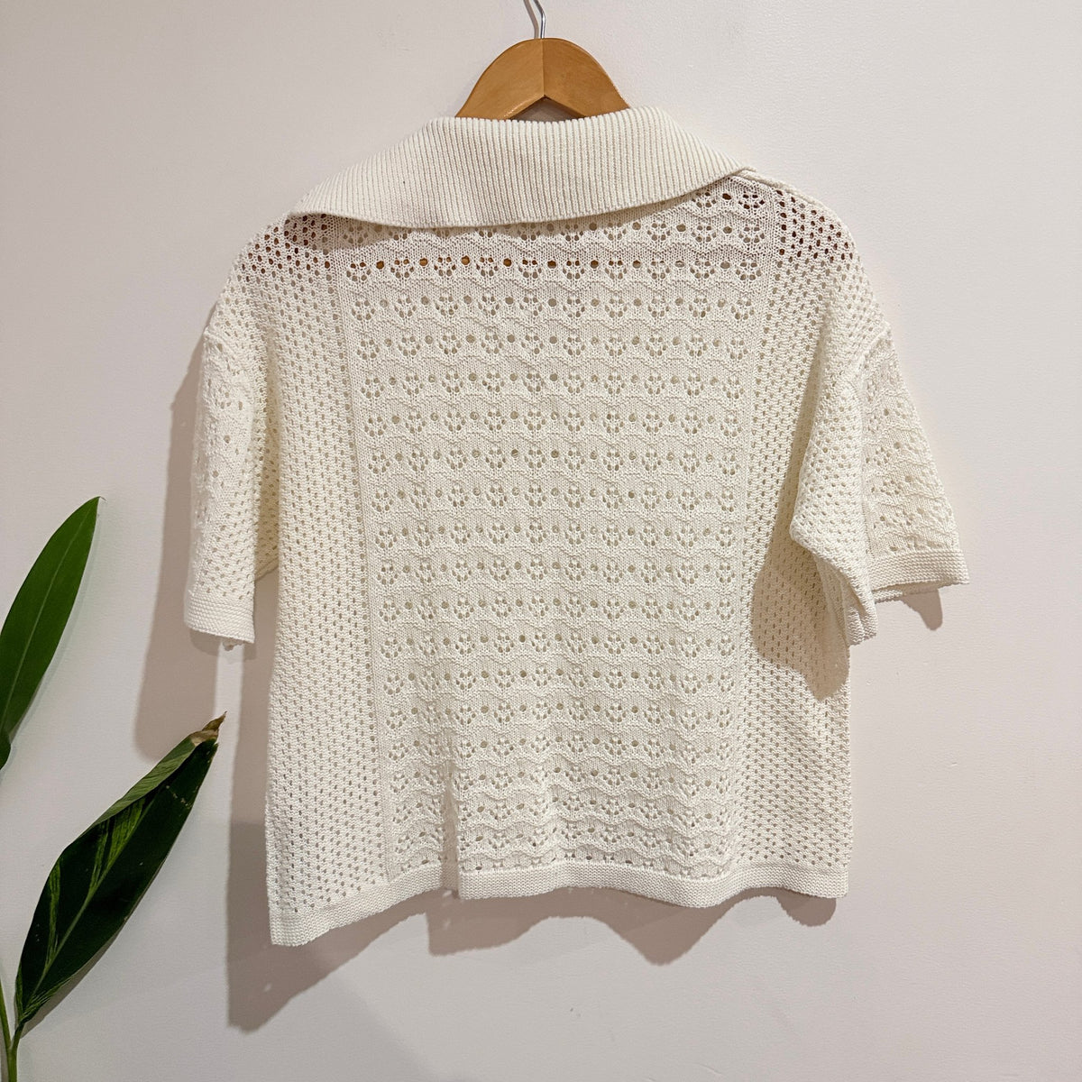 Topshop Cream Crochet Knit Collared Top Size S