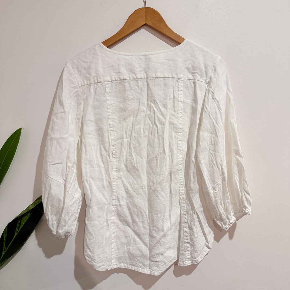 Witchery White Linen Blend Balloon Sleeve Blouse Size 12