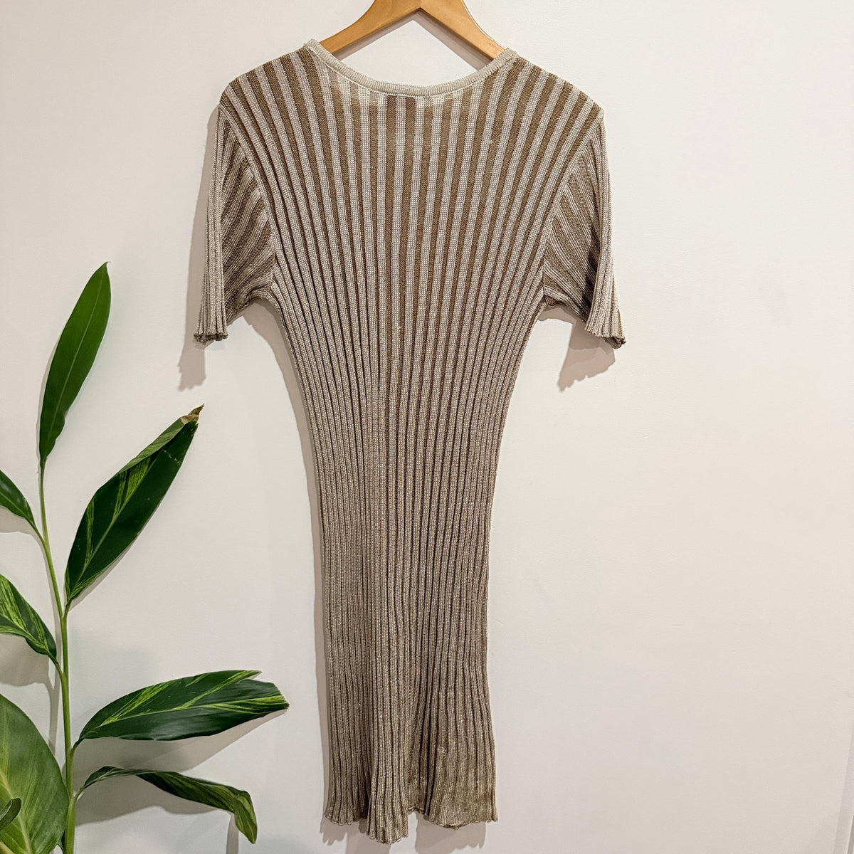 Sonny Knitwear NZ Gold & Cream Rib Knit Midi Dress Size 12