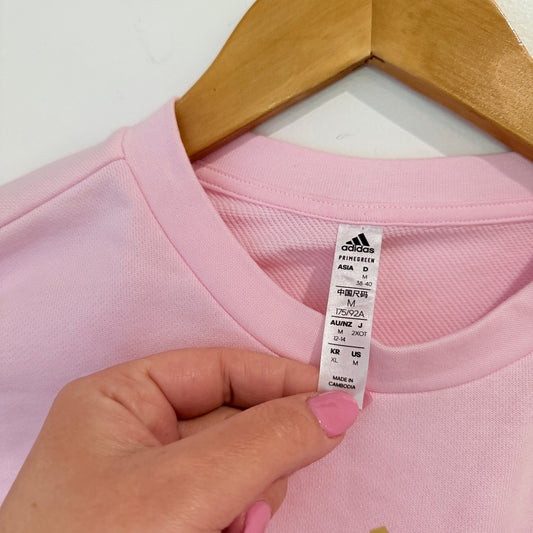 Adidas Pink Cropped Sweatshirt with Gold Stripes Size M