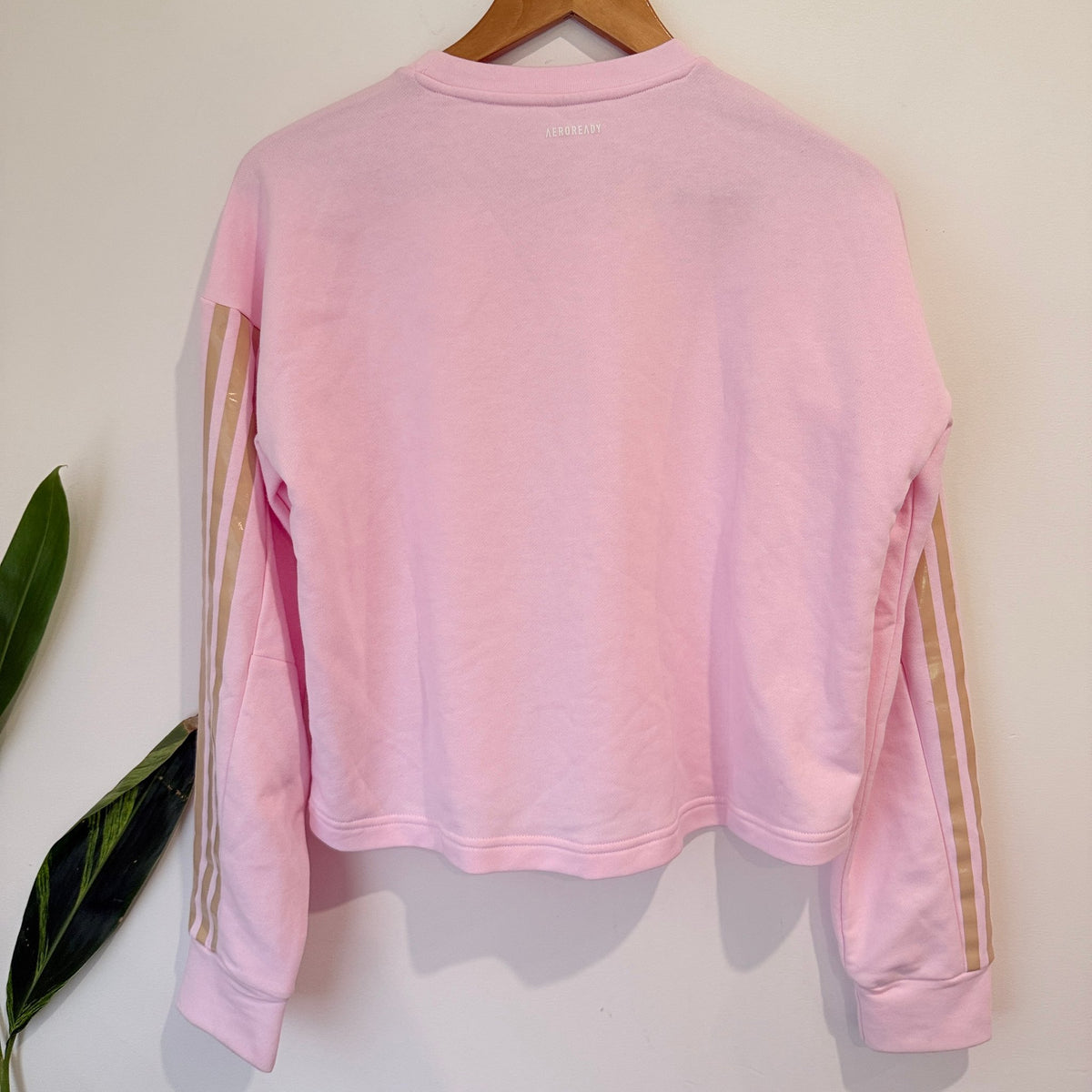 Adidas Pink Cropped Sweatshirt with Gold Stripes Size M
