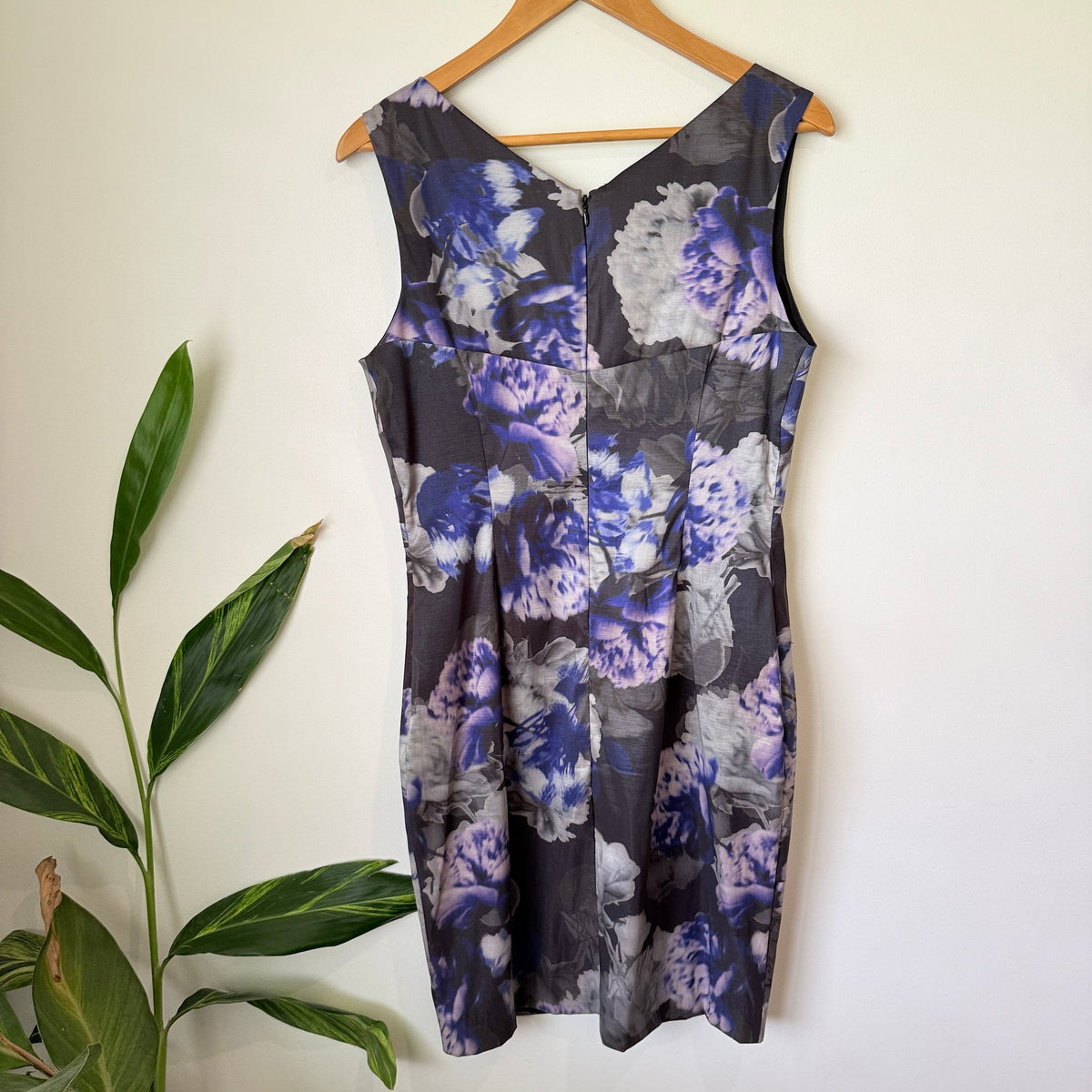 Harlow Purple & Grey Floral Wrap Bodice Sheath Dress Size 12