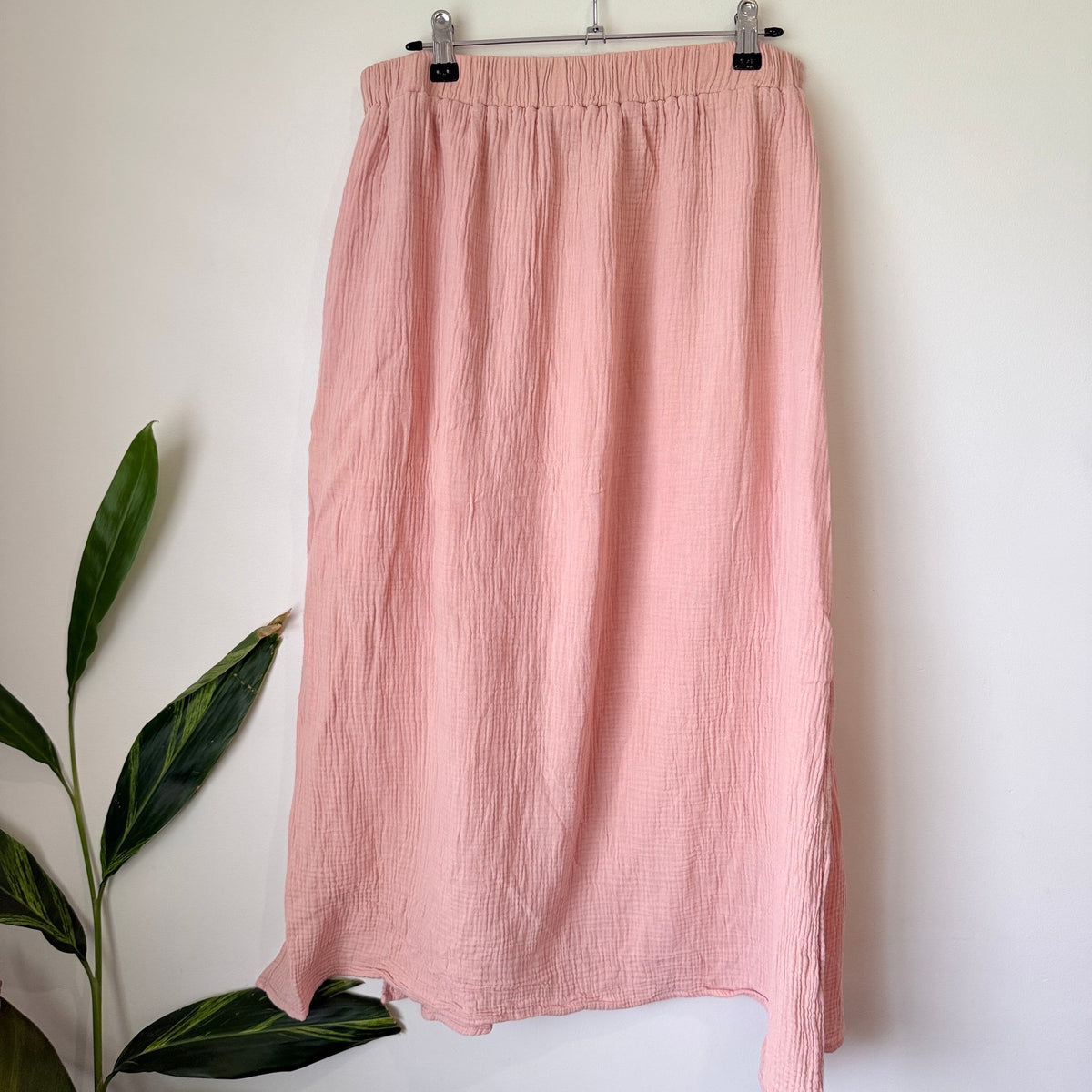 Atmos&Here Blush Cotton Gauze Midi Skirt with Side Splits Size 14