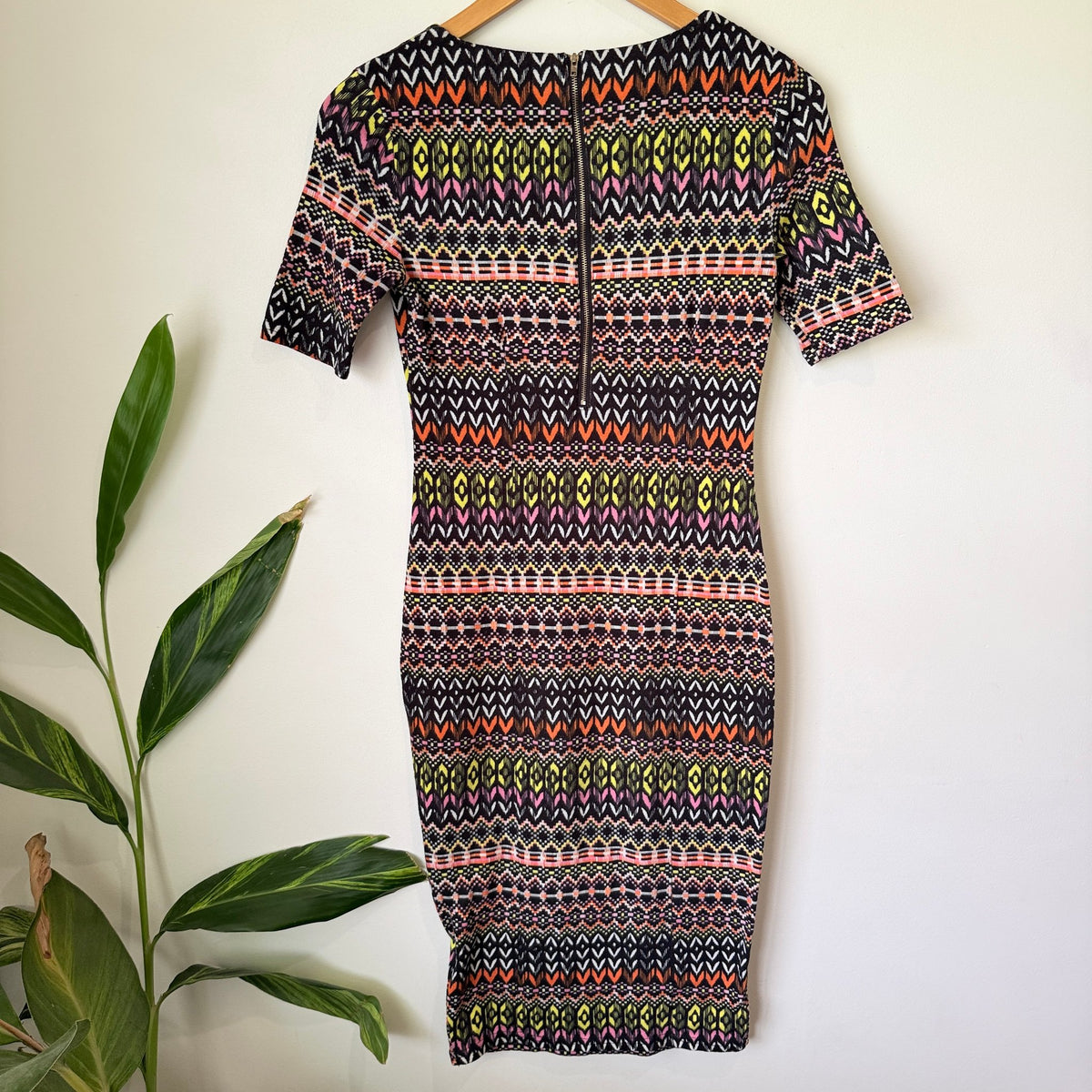 Mirrou Multicolour Aztec Print Bodycon Midi Dress Size S