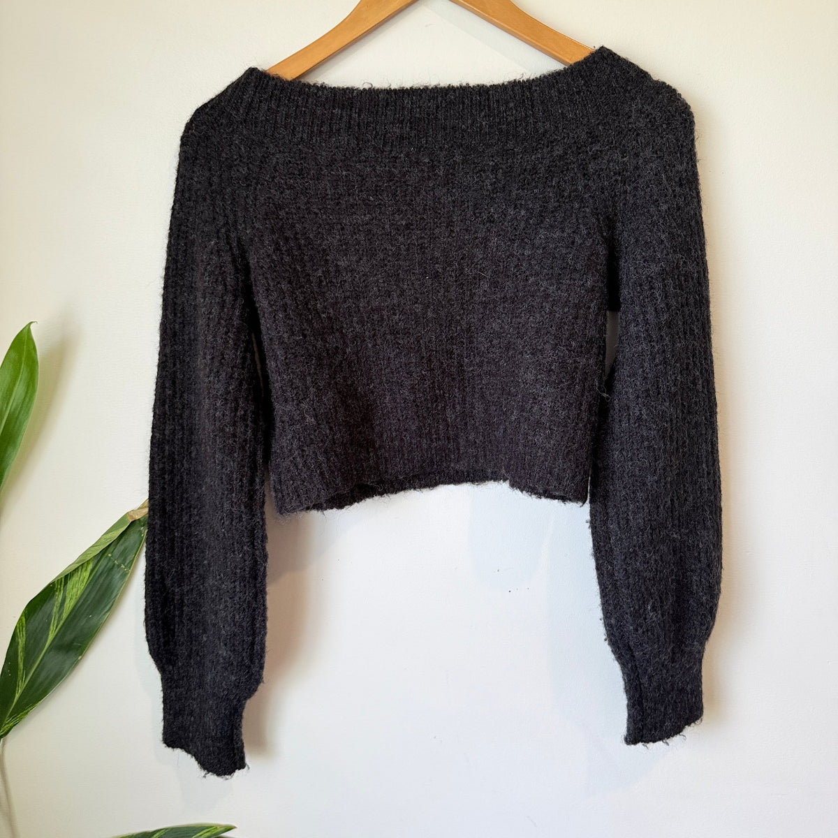 Cotton On Body Charcoal Fluffy Knit Off Shoulder Crop Jumper Size XS