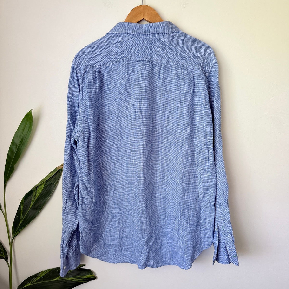 Trenery Blue Houndstooth Linen Shirt Size L
