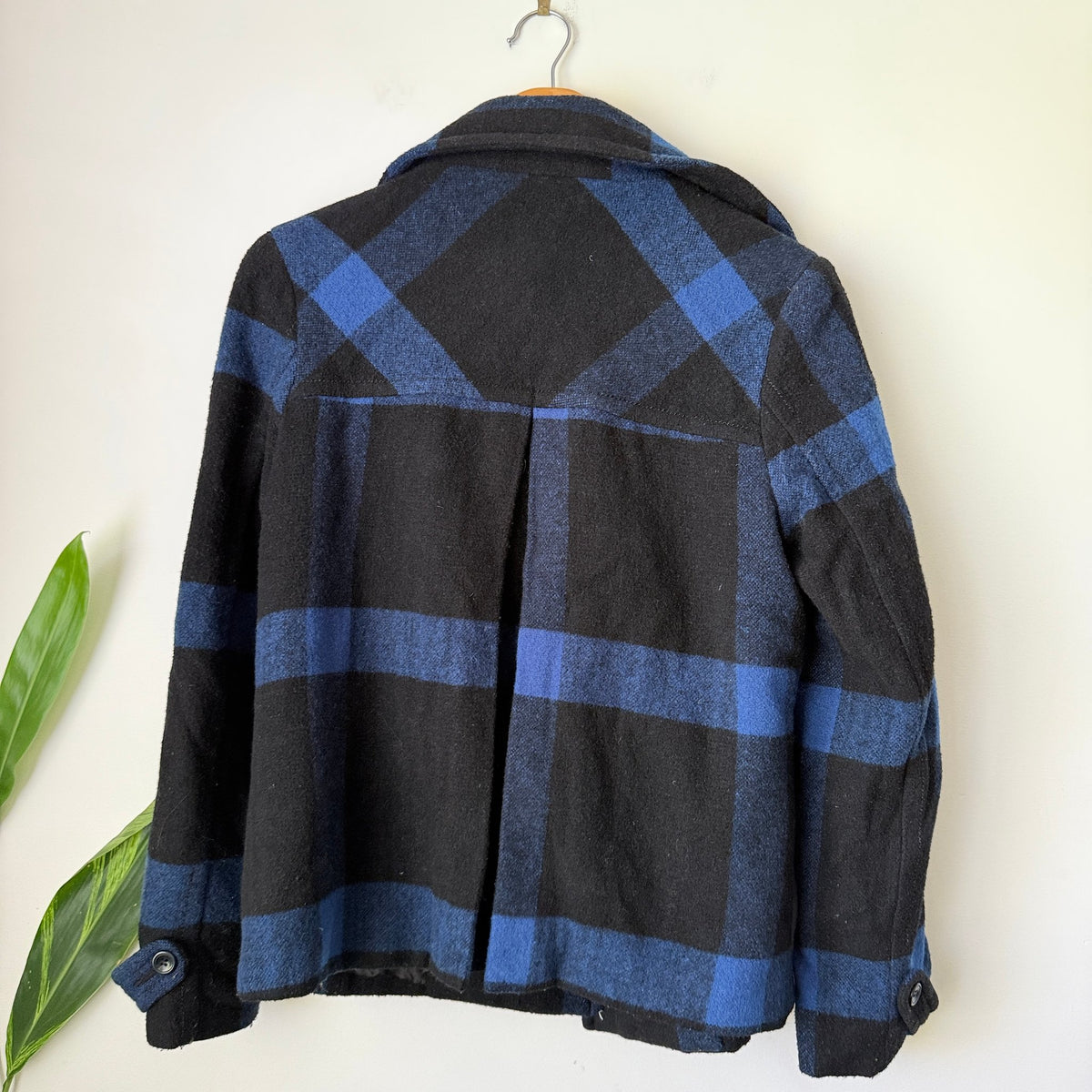 Lee Denim Black & Blue Check Wool Blend Peacoat Size 8