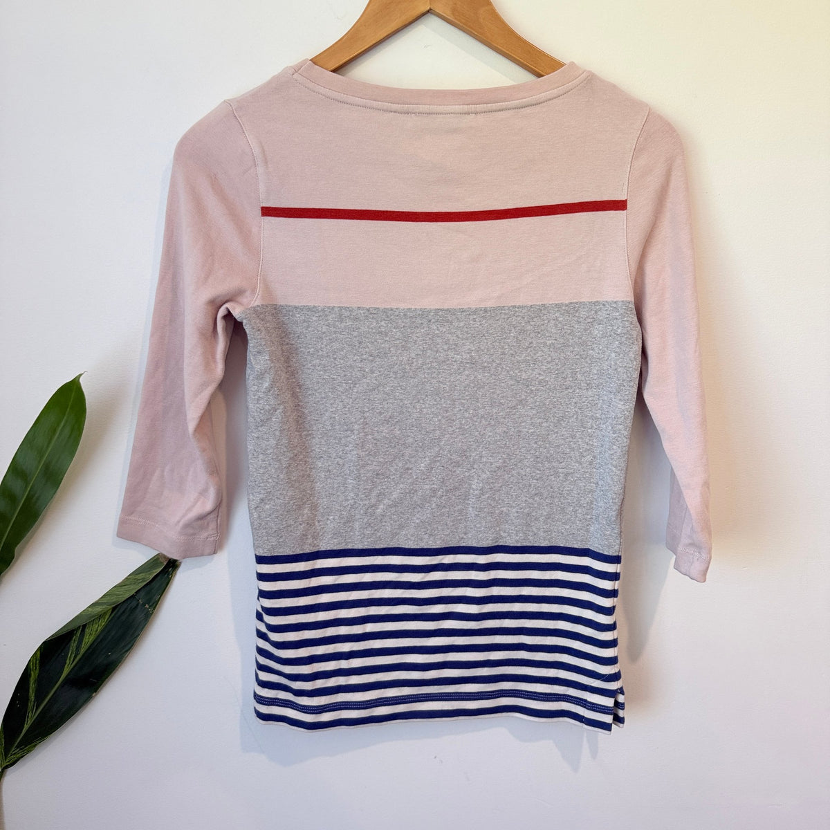 Country Road Pink Grey & Navy Colour Block Stripe Tee Size S