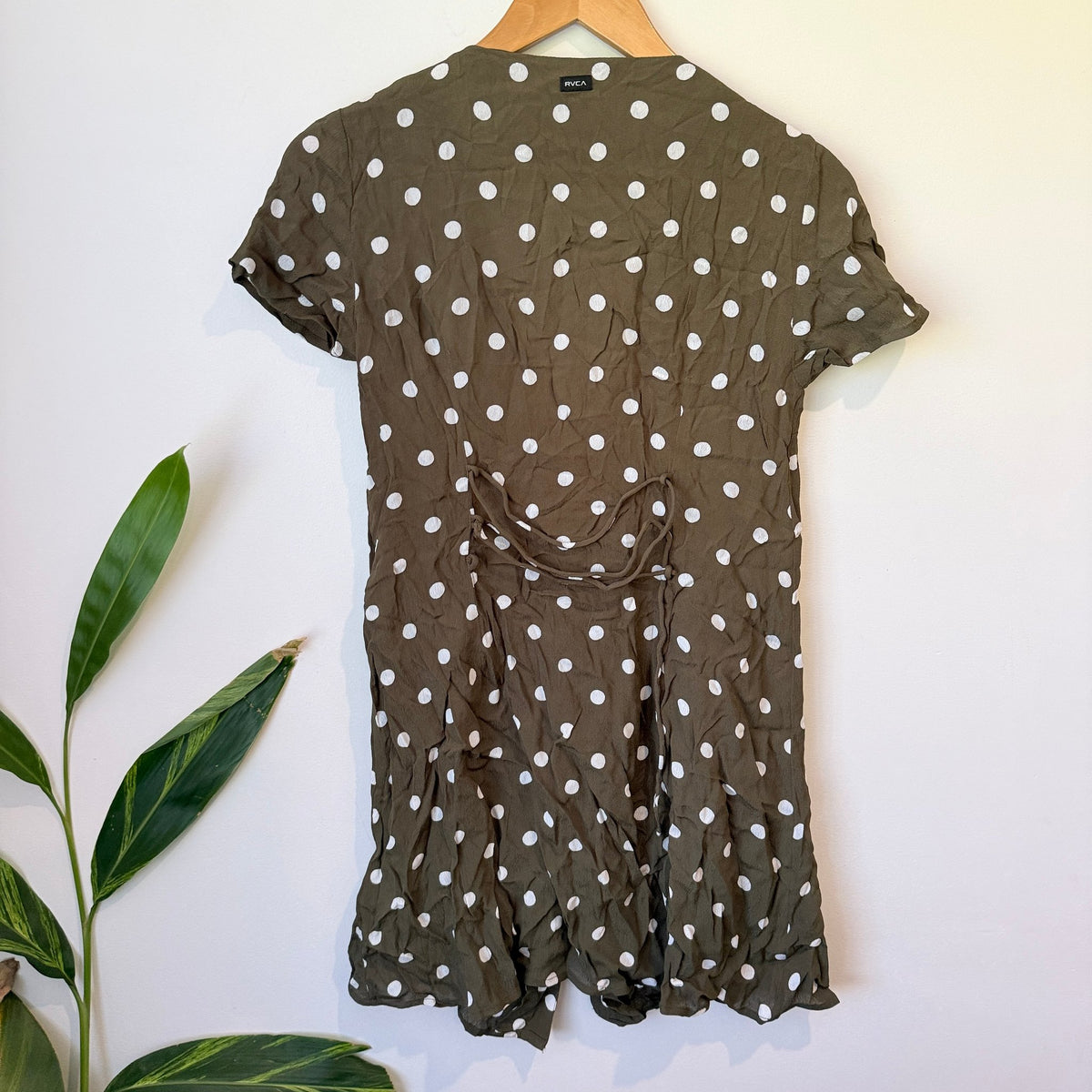 RVCA Olive Polka Dot Button Front Playsuit Size S