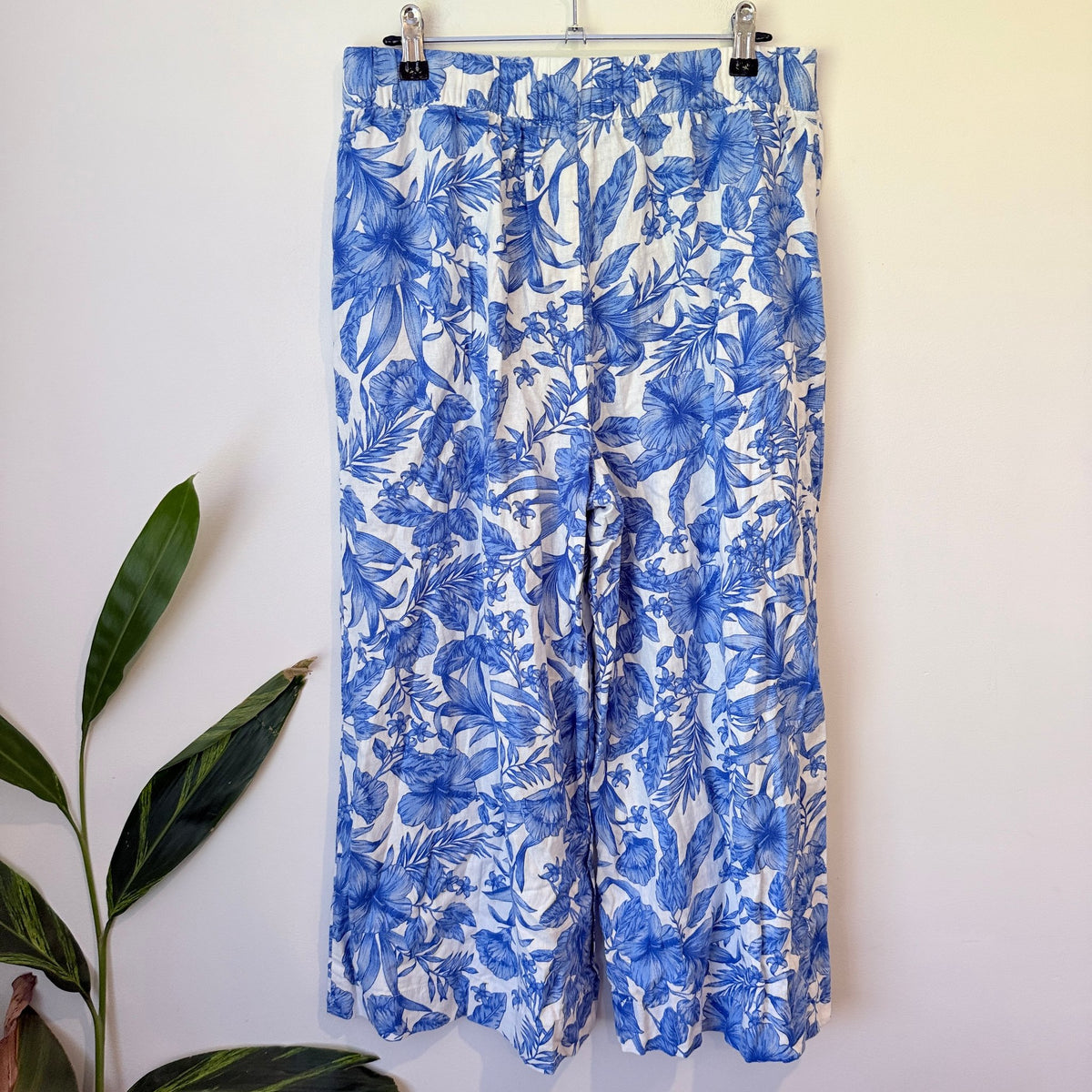 Anko Blue & White Floral Linen Blend Wide Leg Pants Size 12