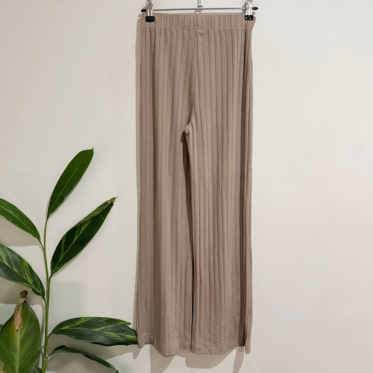 Glassons Taupe Rib Knit Wide Leg Pants Size XS