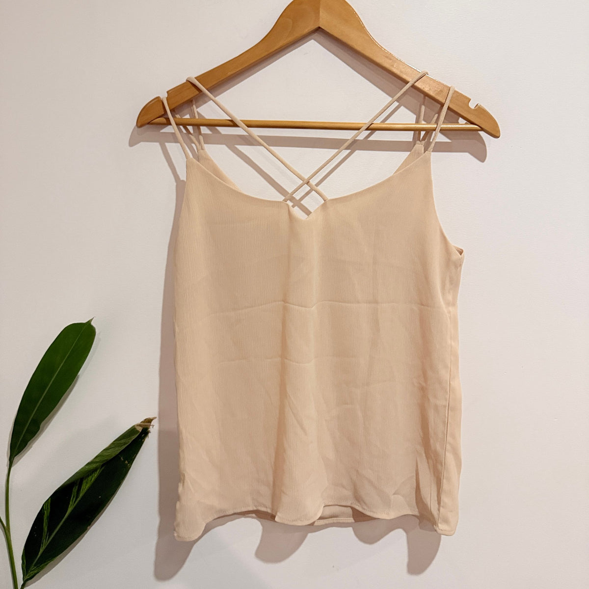 Beige Crossover Strap Cami Top Size L