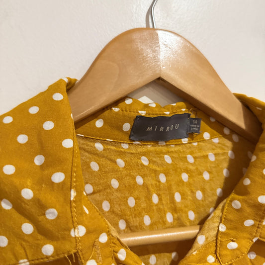 Mirrou Mustard Polka Dot Button Up Shirt Size 14