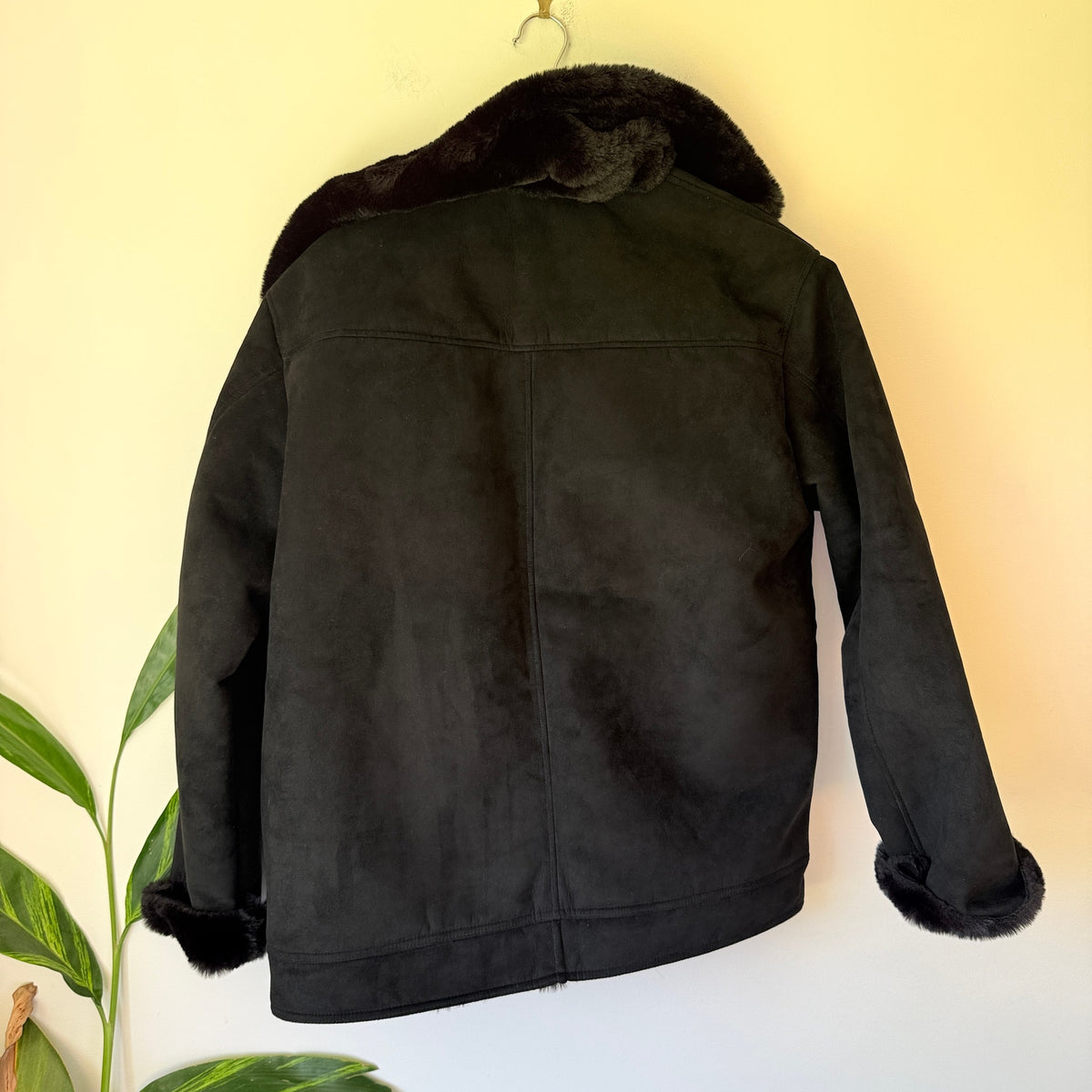 H&M Divided Black Faux Shearling Biker Jacket - Size L