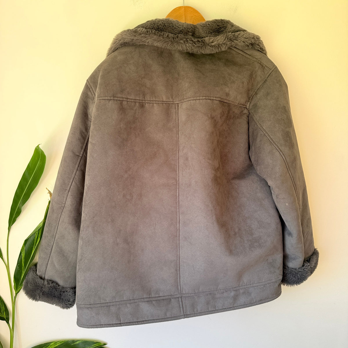 H&M Divided Grey Faux Shearling Biker Jacket - Size M