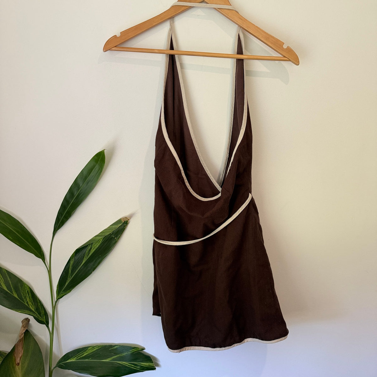 Showpo Size 10 Linen Blend Halter Wrap Mini Dress