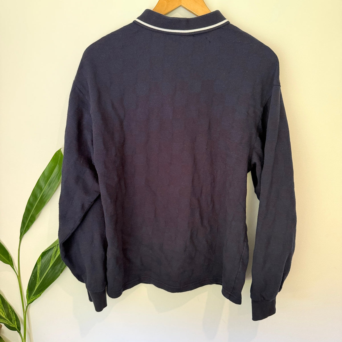 Huffer Size S Textured Check Long Sleeve Polo