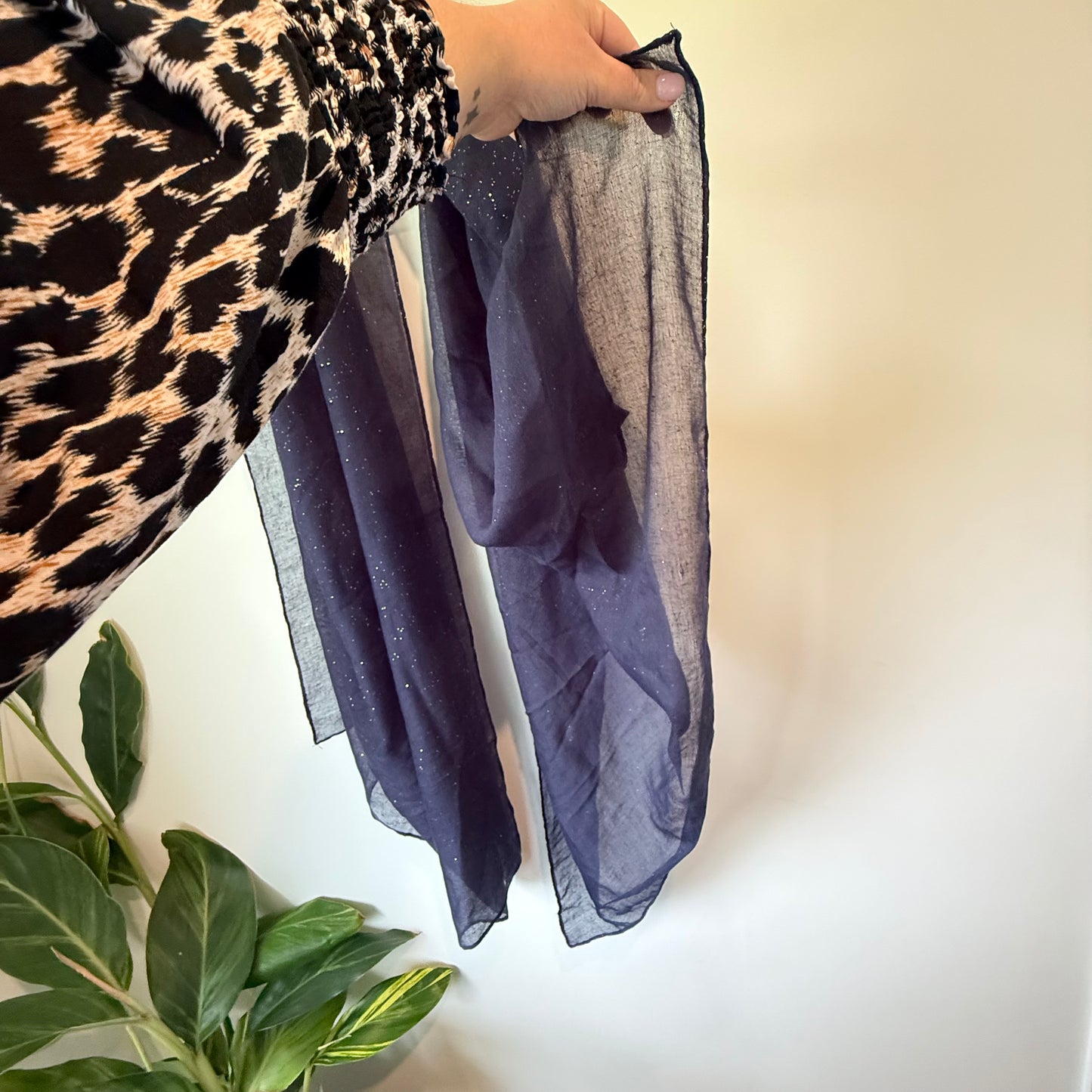 Unbranded Lightweight Sparkle Scarf - Navy & Gold